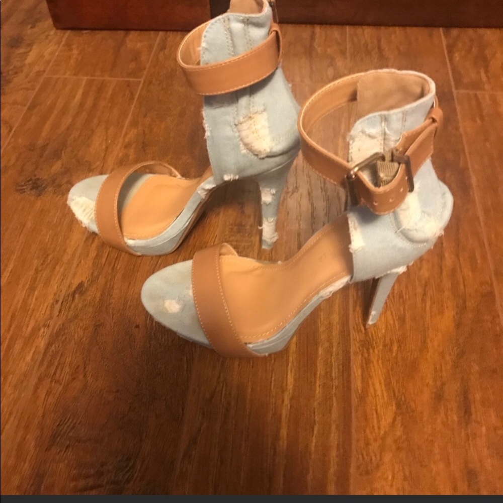 Denim and tan heels